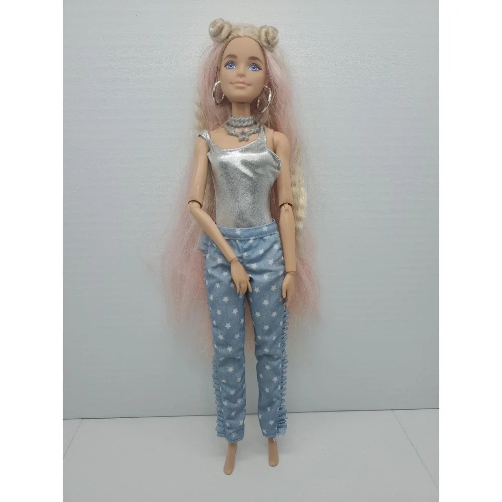 ORIGINAL OUTFIT & HAIR Barbie Extra Doll 2020 #3 Long Blonde‎ Pink Articulated